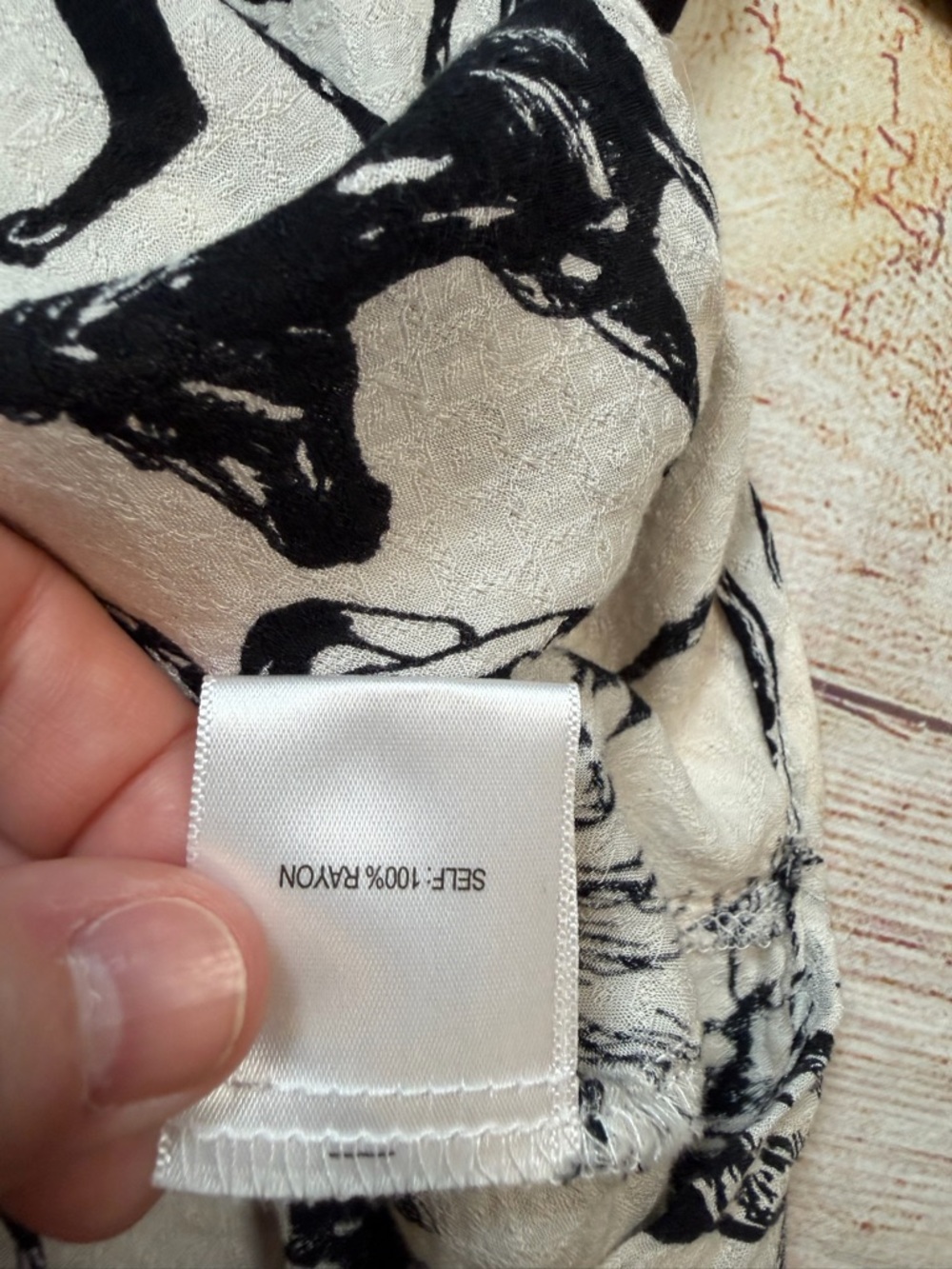 Black & White Horse Print Equestrian, Old Money Button-Up Blouse - Picture 3 of 7
